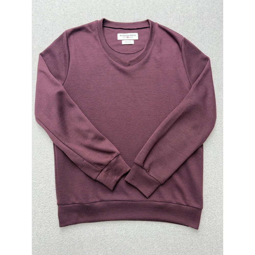 Mizzen+Main Sweater Mens Medium Burgundy Crewneck Trim Fit Made in‎ USA Stretch